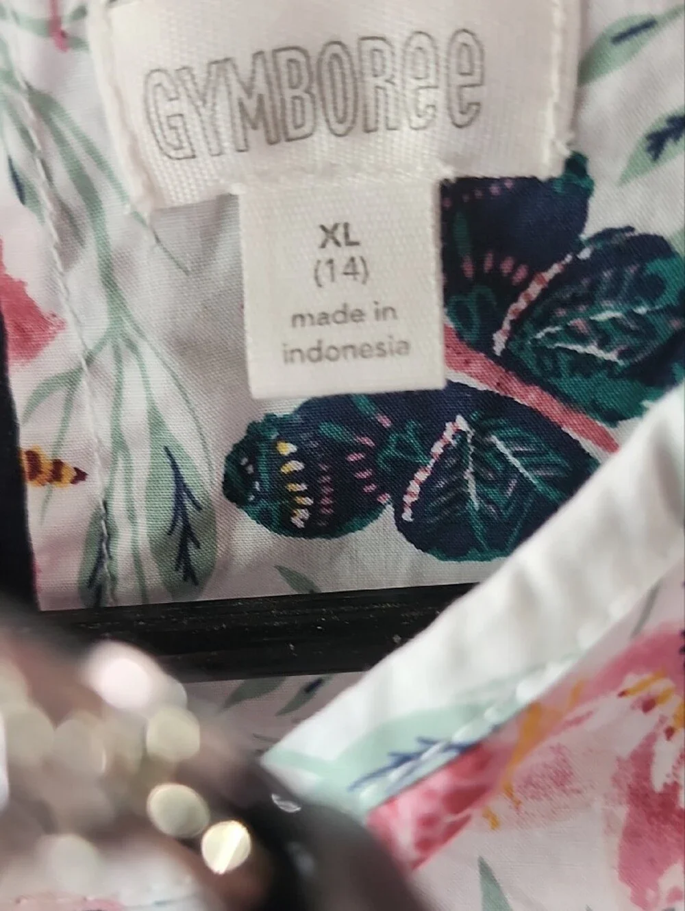 Gymboree White Butterfly Print Ruffle Hem Top with Pink and Teal Accents